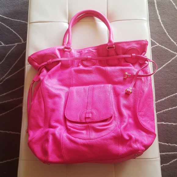 Pebbled Leather Bag in Vibrant Pink